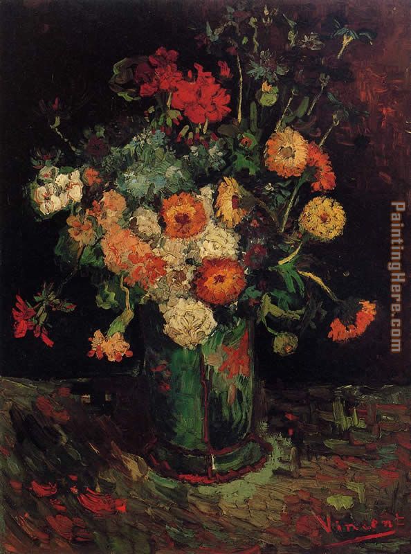 Vase with Zinnias and Geraniums painting - Vincent van Gogh Vase with Zinnias and Geraniums art painting
